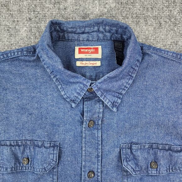 Wrangler Shirt Mens Large Blue Denim Long Sleeve Button Up Western Ranch Work - Picture 10 of 16